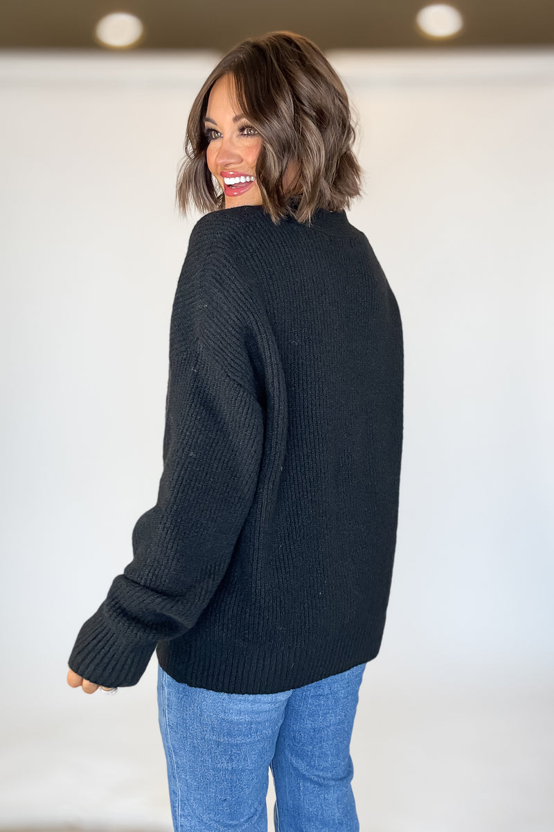 Black Oversized Sweater Cardigan With Front Pockets