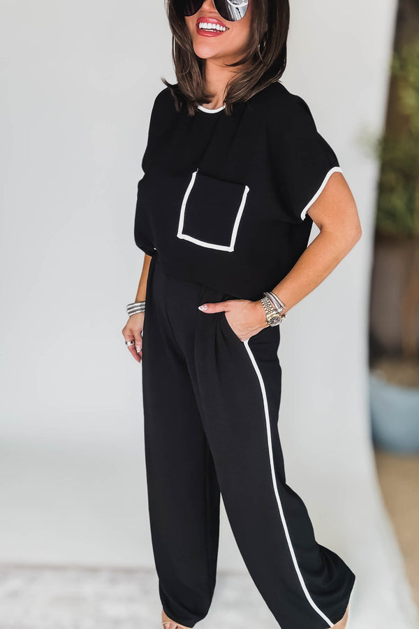 Black And White High Waisted Airflow Pants With Side Contrast