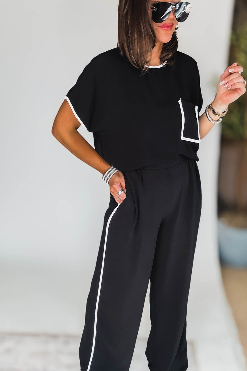 Black And White Contrast Front Pocket Airflow Top
