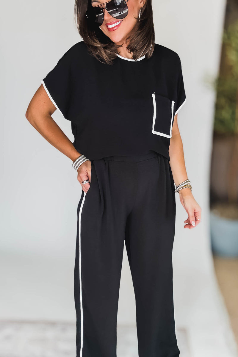 Black And White Contrast Front Pocket Airflow Top