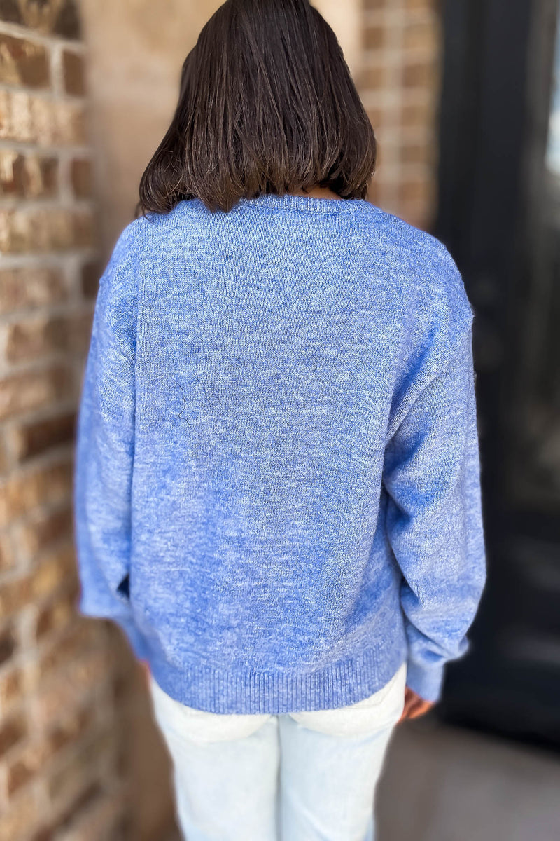 Eesome Blue Bow Printed Long Sleeve Sweater Top