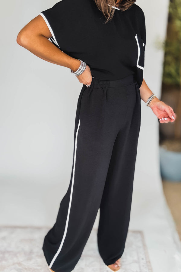 Black And White High Waisted Airflow Pants With Side Contrast