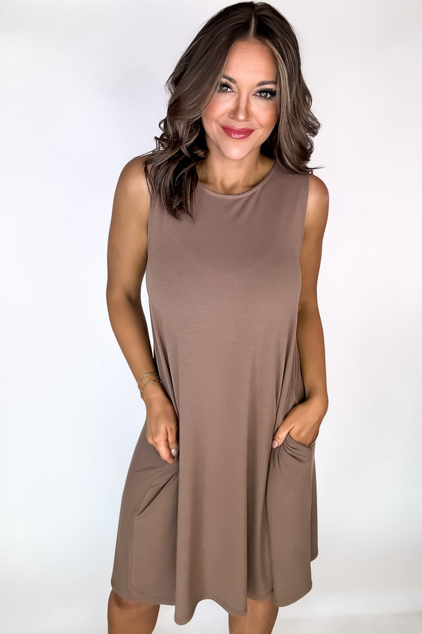 Laid Back Life Mocha Sleeveless Flared Dress