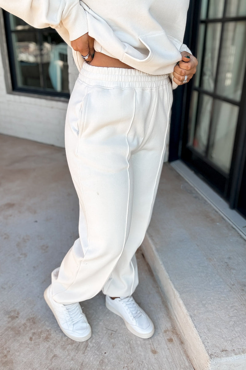 Cute Take Cream High Waisted Pintuck Sweatpants