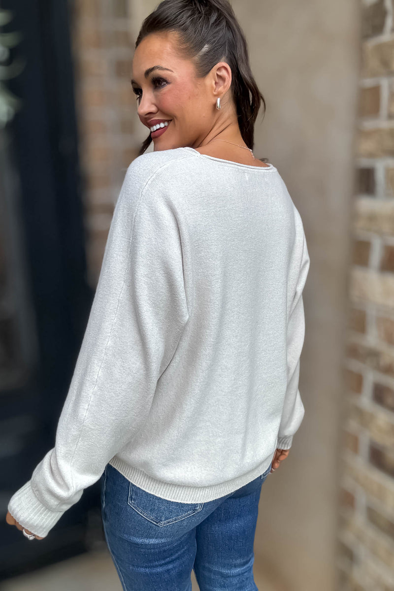 Right On Schedule Sand Beige Viscose Front Seam Round-neck Sweater