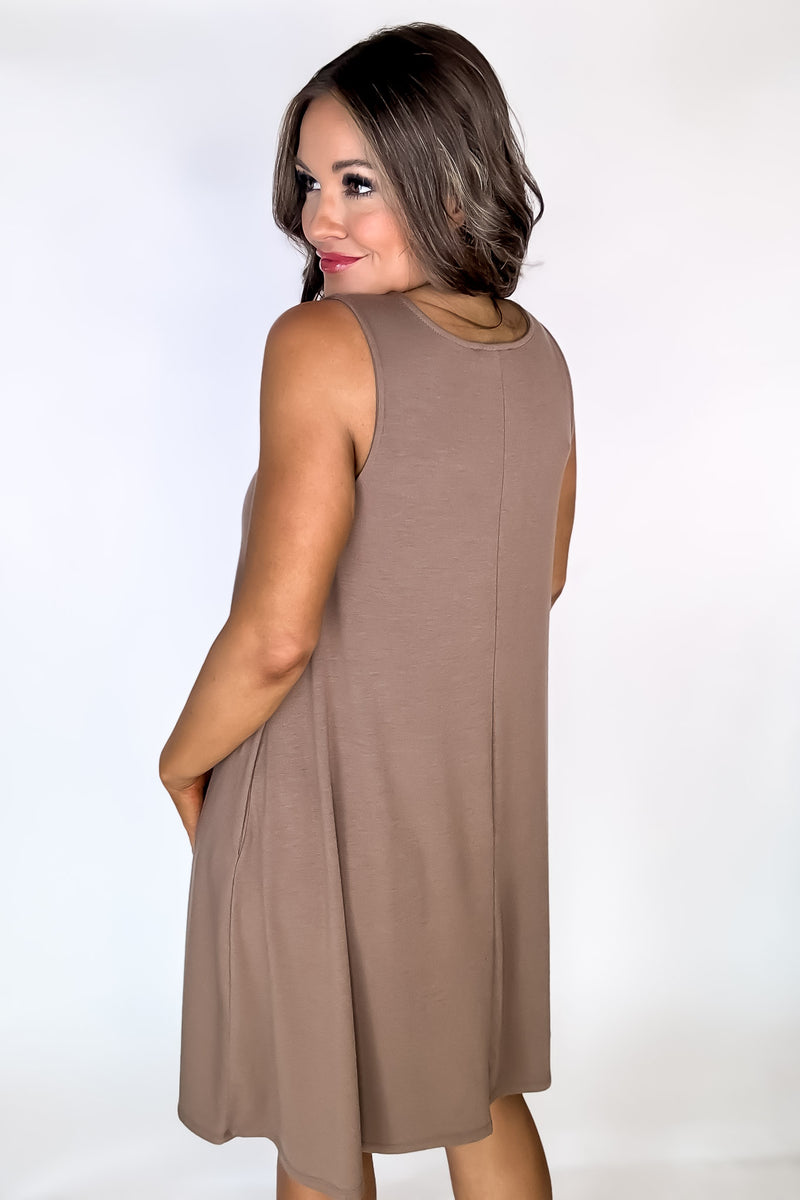 Laid Back Life Mocha Sleeveless Flared Dress