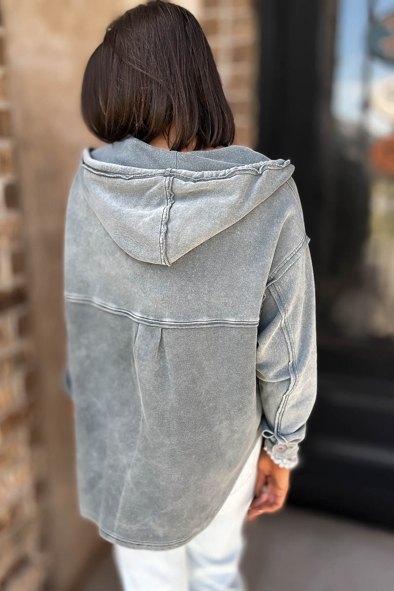 Mustard Seed Washed Grey Button Hoody Top