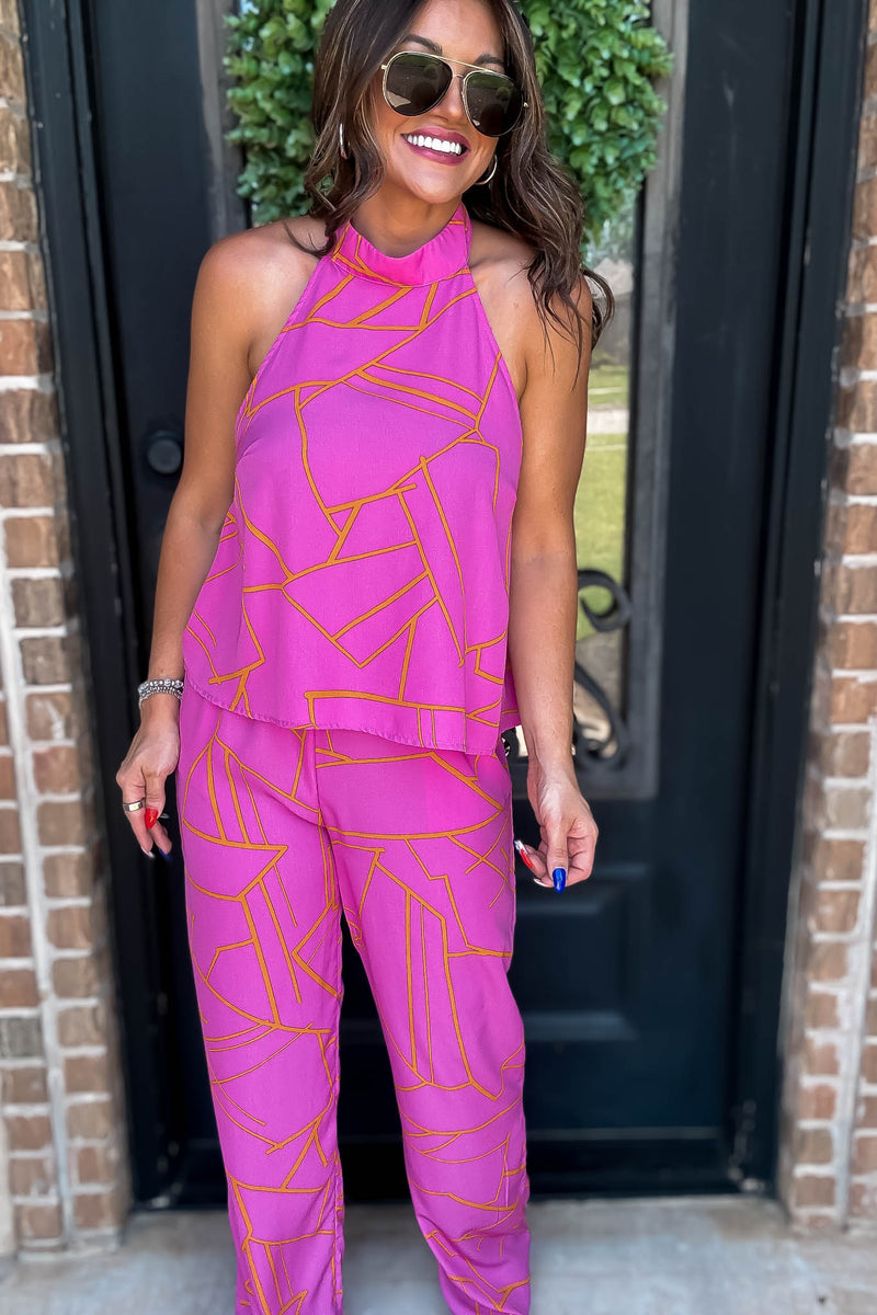 Geometric Print Pink Halter Top