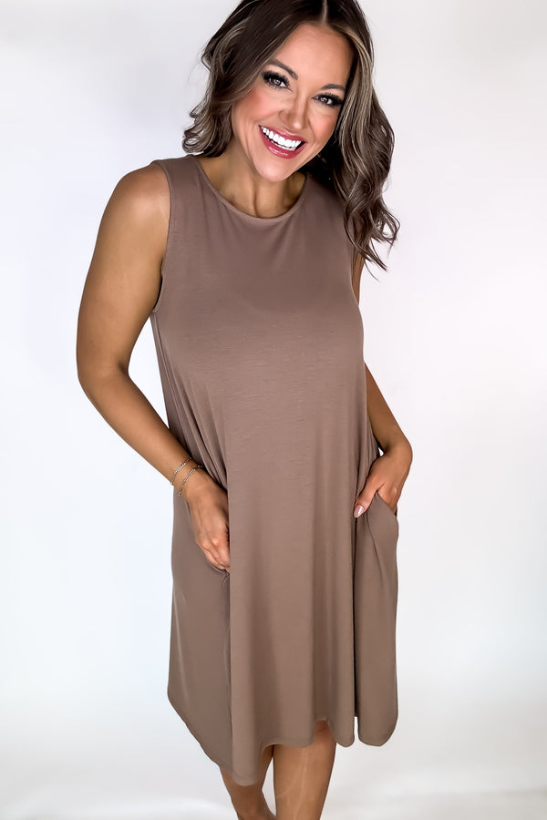 Laid Back Life Mocha Sleeveless Flared Dress