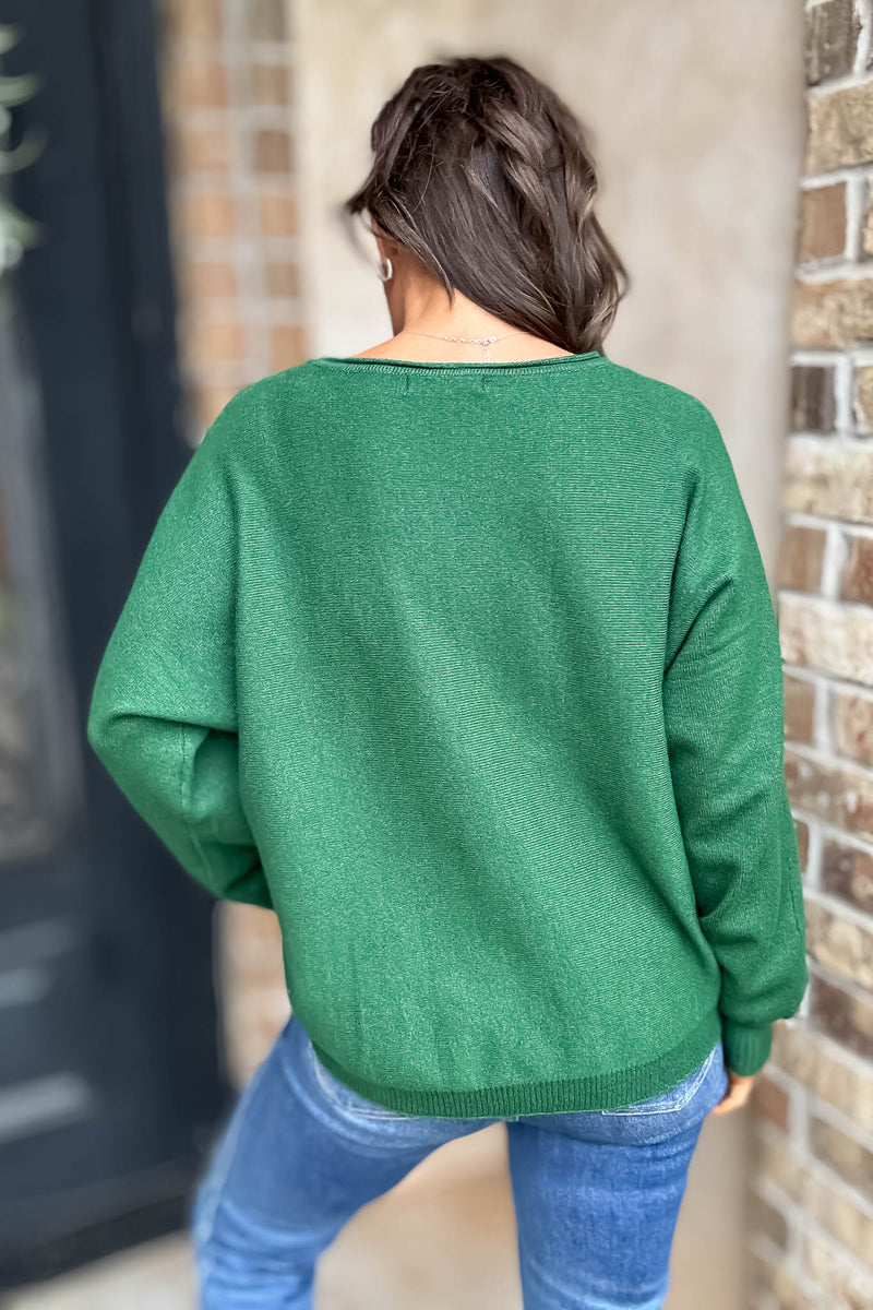 Right On Schedule Dark Green Viscose Front Seam Round-neck Sweater