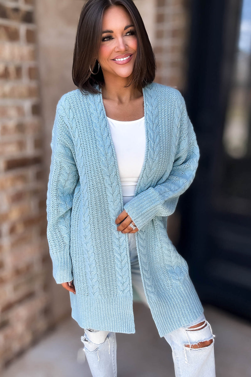 Eesome Blue Crochet Long Cardigan