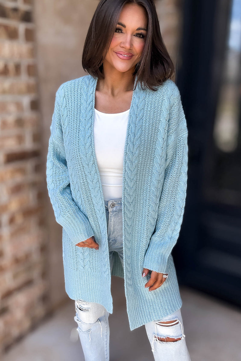 Eesome Blue Crochet Long Cardigan