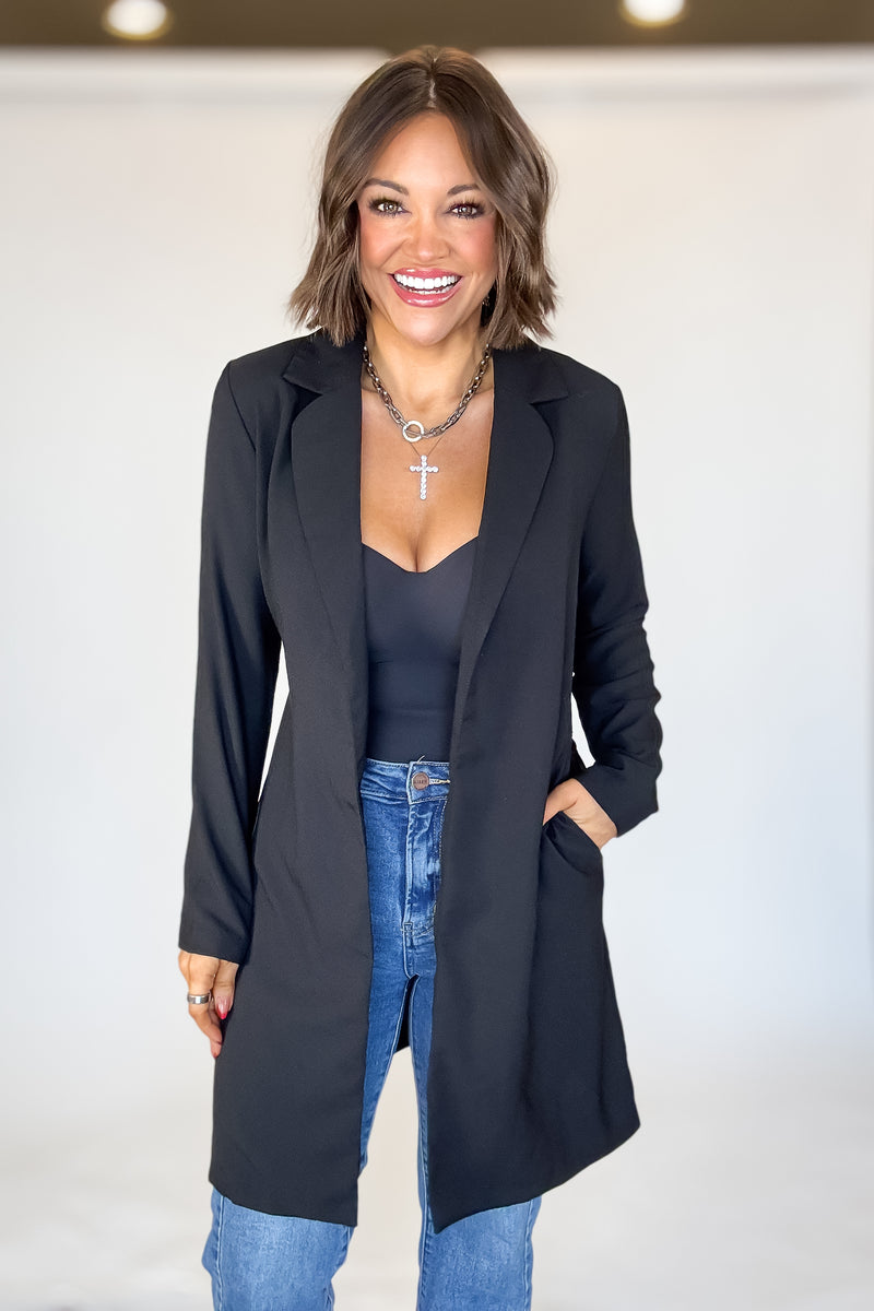 Black Front Tie Long Jacket