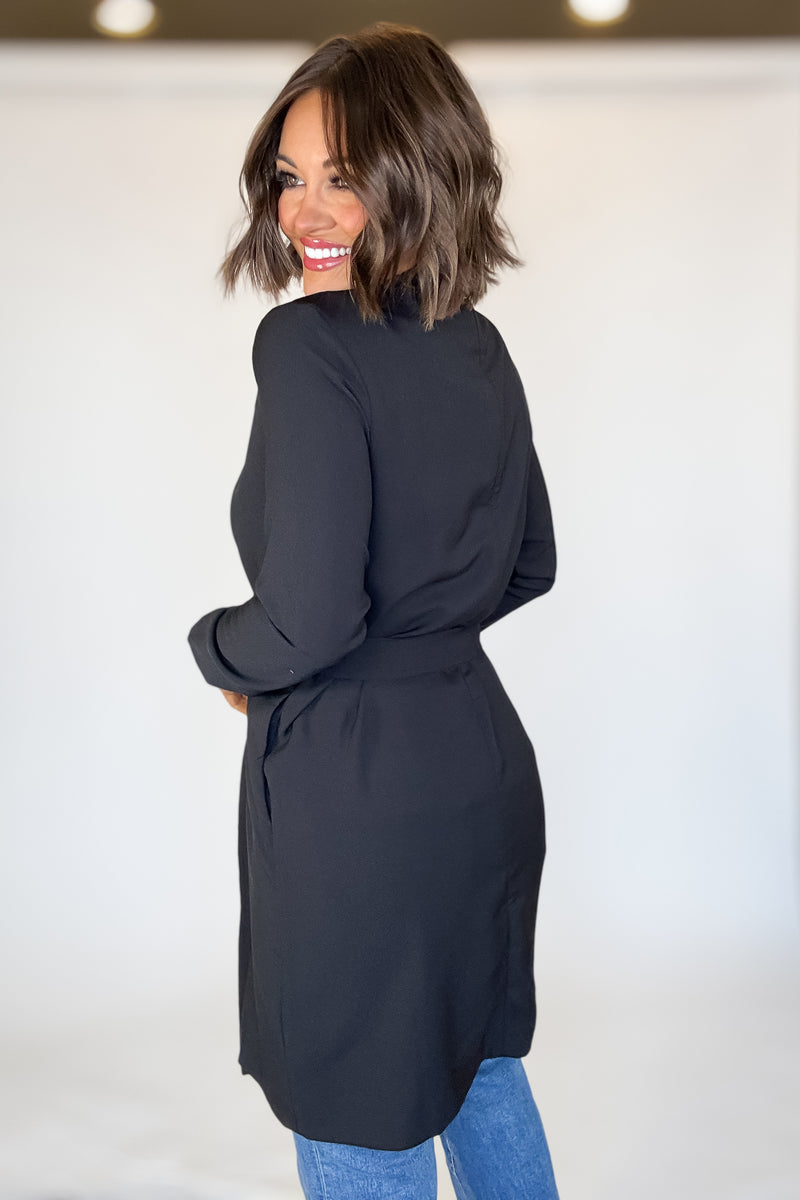 Black Front Tie Long Jacket