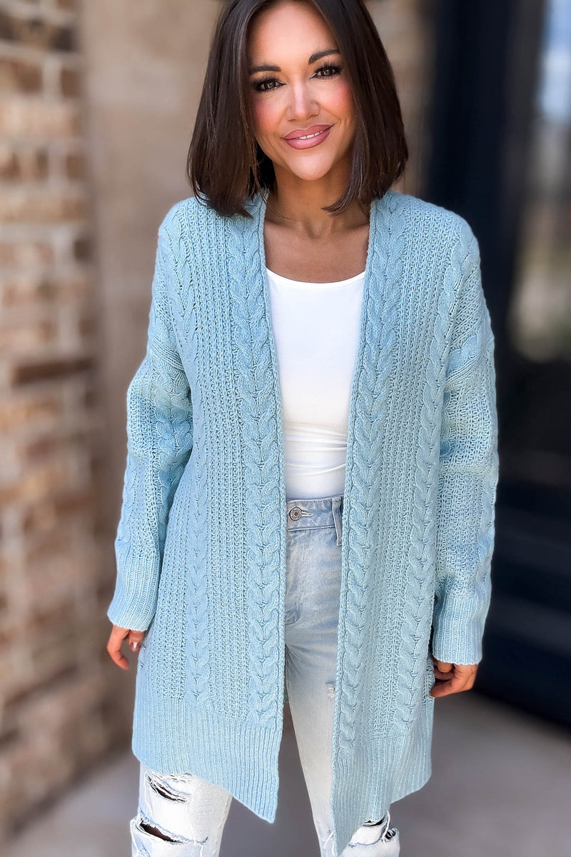 Eesome Blue Crochet Long Cardigan