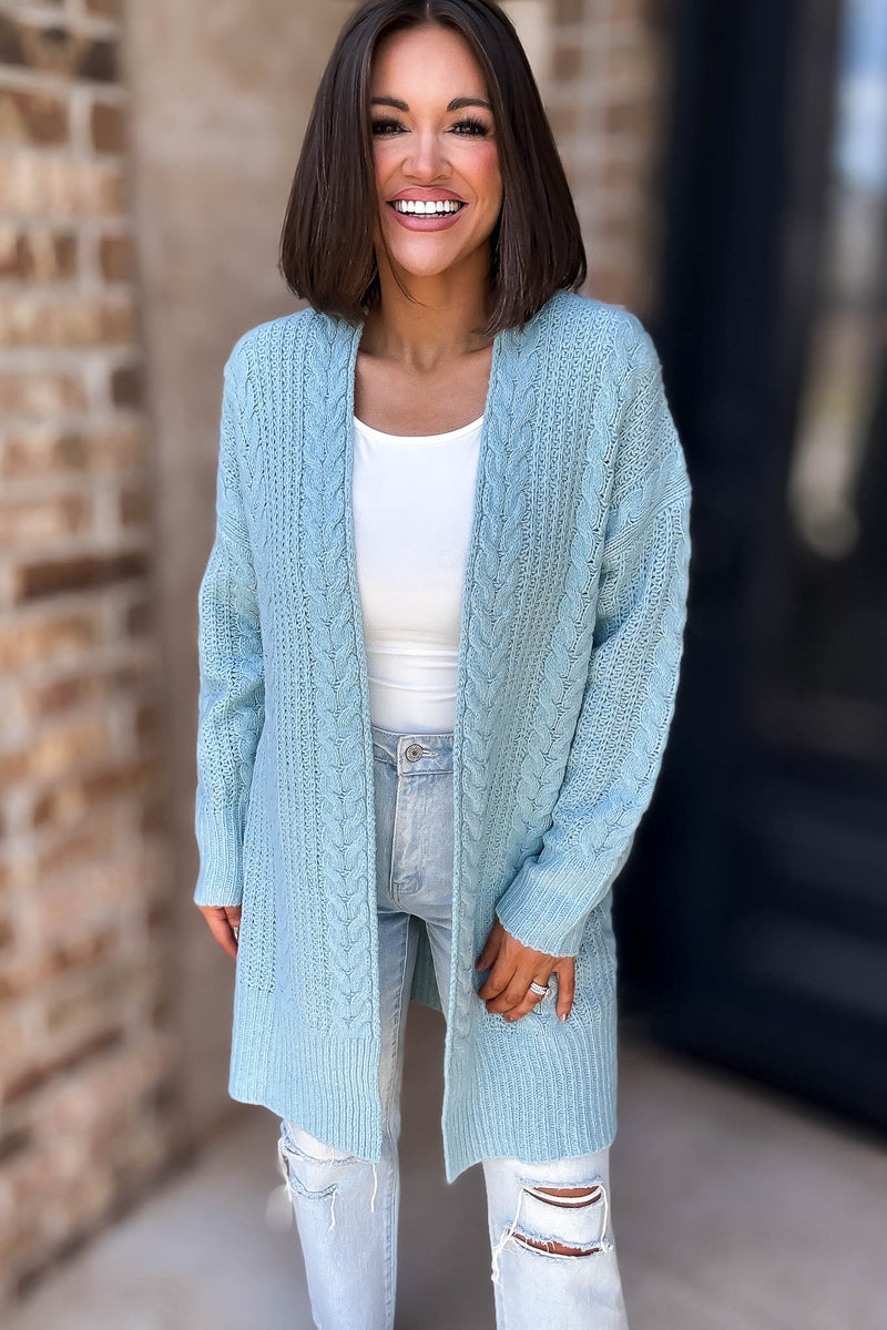 Eesome Blue Crochet Long Cardigan