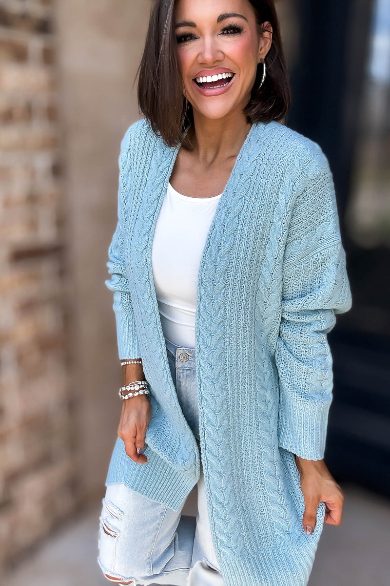 Eesome Blue Crochet Long Cardigan