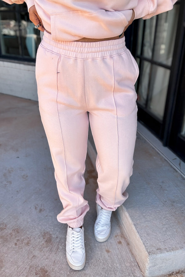 Cute Take Dusty Pink High Waisted Pintuck Sweatpants