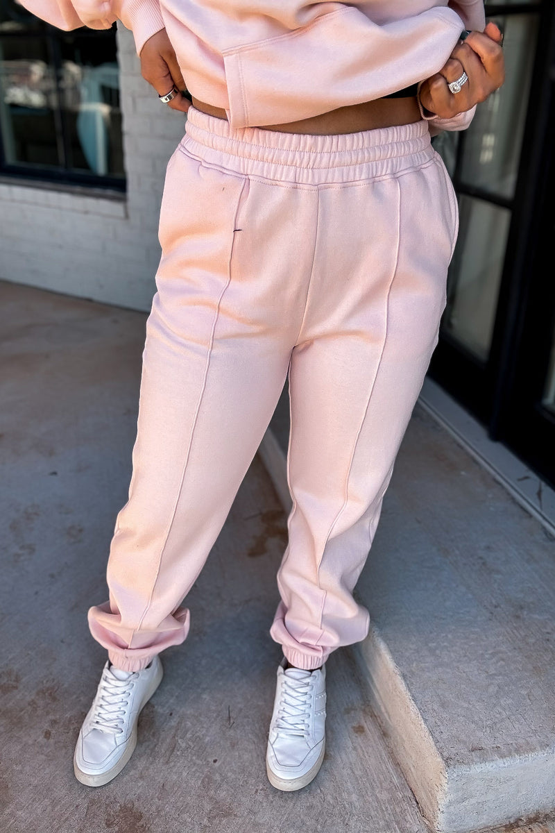 Cute Take Dusty Pink High Waisted Pintuck Sweatpants