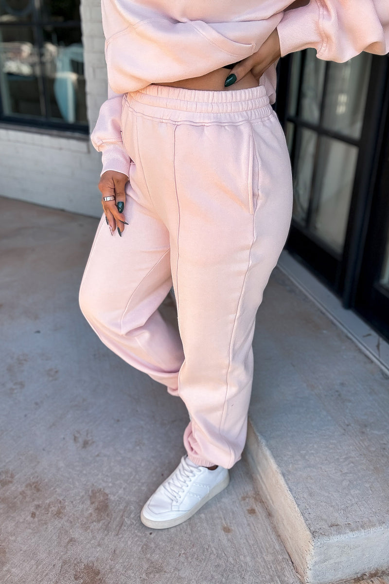 Cute Take Dusty Pink High Waisted Pintuck Sweatpants