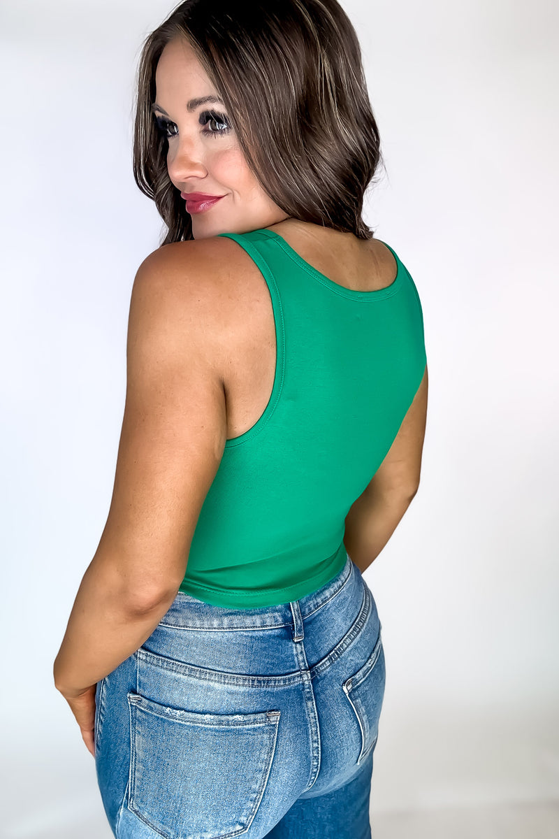 Endless Possibilities Kelly Green Cotton Square Neck Cropped Cami Top