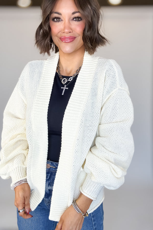 Cream Oversized Textued Knit Cardigan Sweater