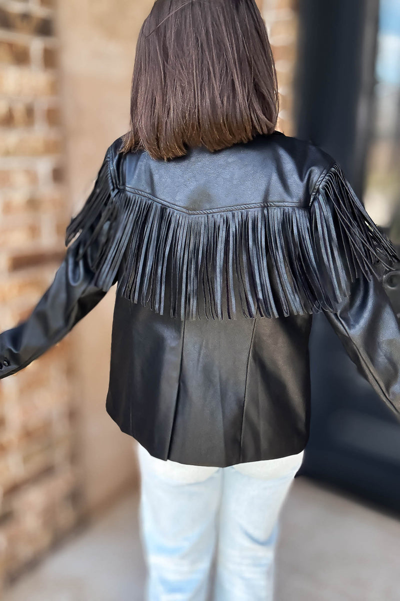 Eesome Black Fringe Solid Vegan Jacket