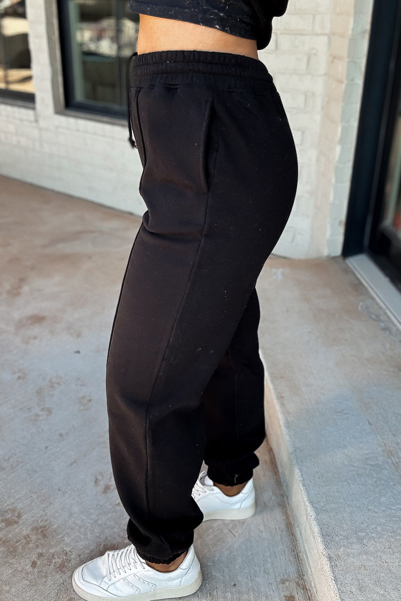 Cute Take Black High Waisted Pintuck Sweatpants