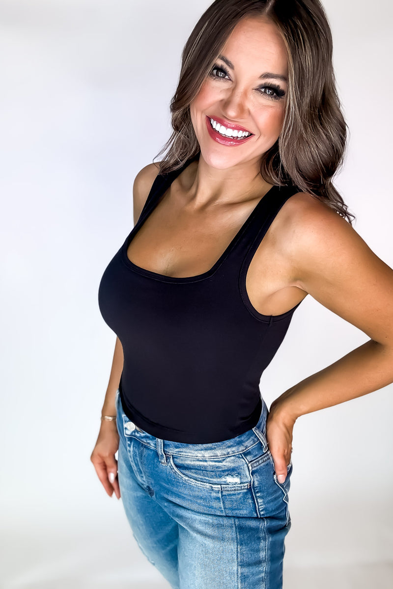 Endless Possibilities Black Cotton Square Neck Cropped Cami Top
