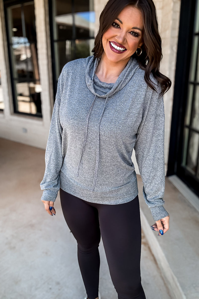 Mono B Brushed  2 Tone Grey Cowl Neck Lounge Pullover