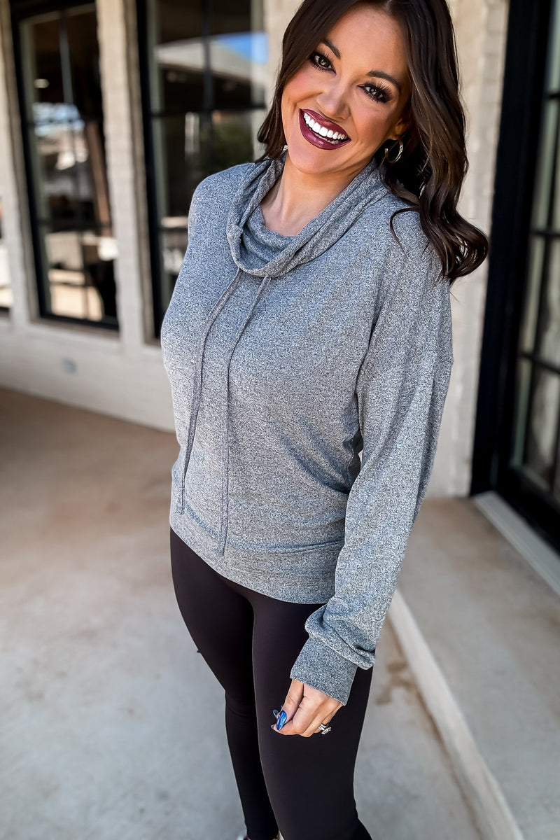 Mono B Brushed  2 Tone Grey Cowl Neck Lounge Pullover