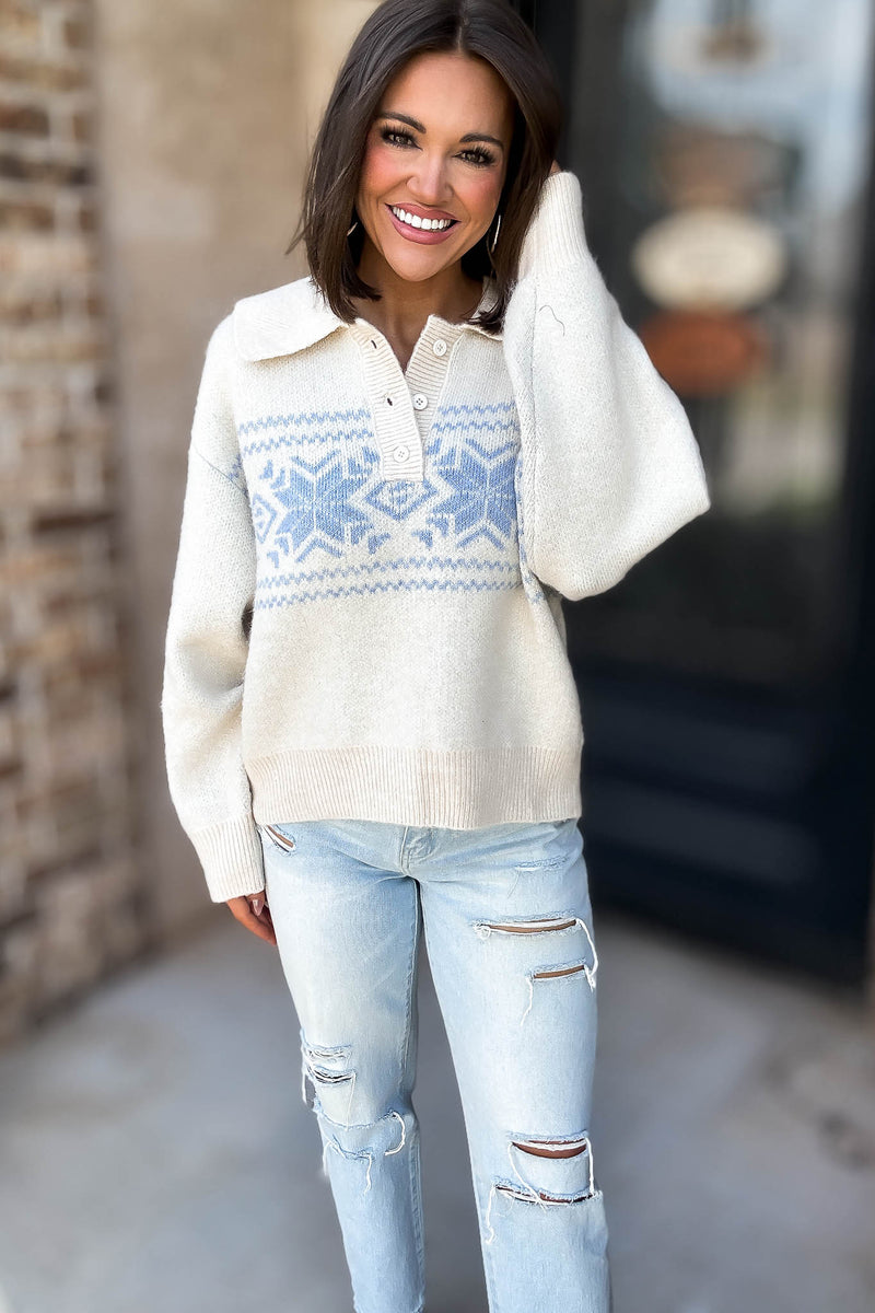 Le Lis Collared Knit Sweater Top With Buttons