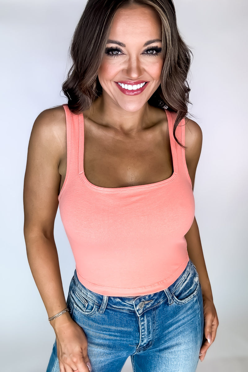 Endless Possibilities Coral Cotton Square Neck Cropped Cami Top