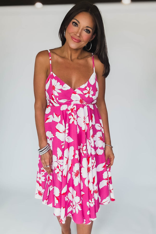 Fuchsia Sleeveless Floral Print Mini Dress