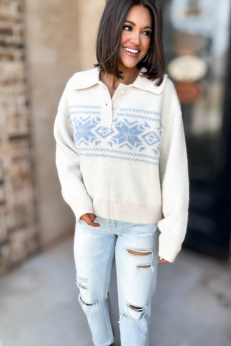 Le Lis Collared Knit Sweater Top With Buttons