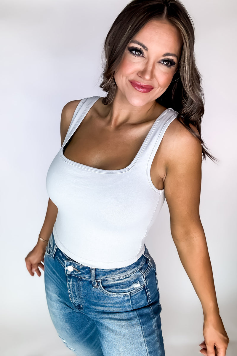 Endless Possibilities Light Cement Cotton Square Neck Cropped Cami Top