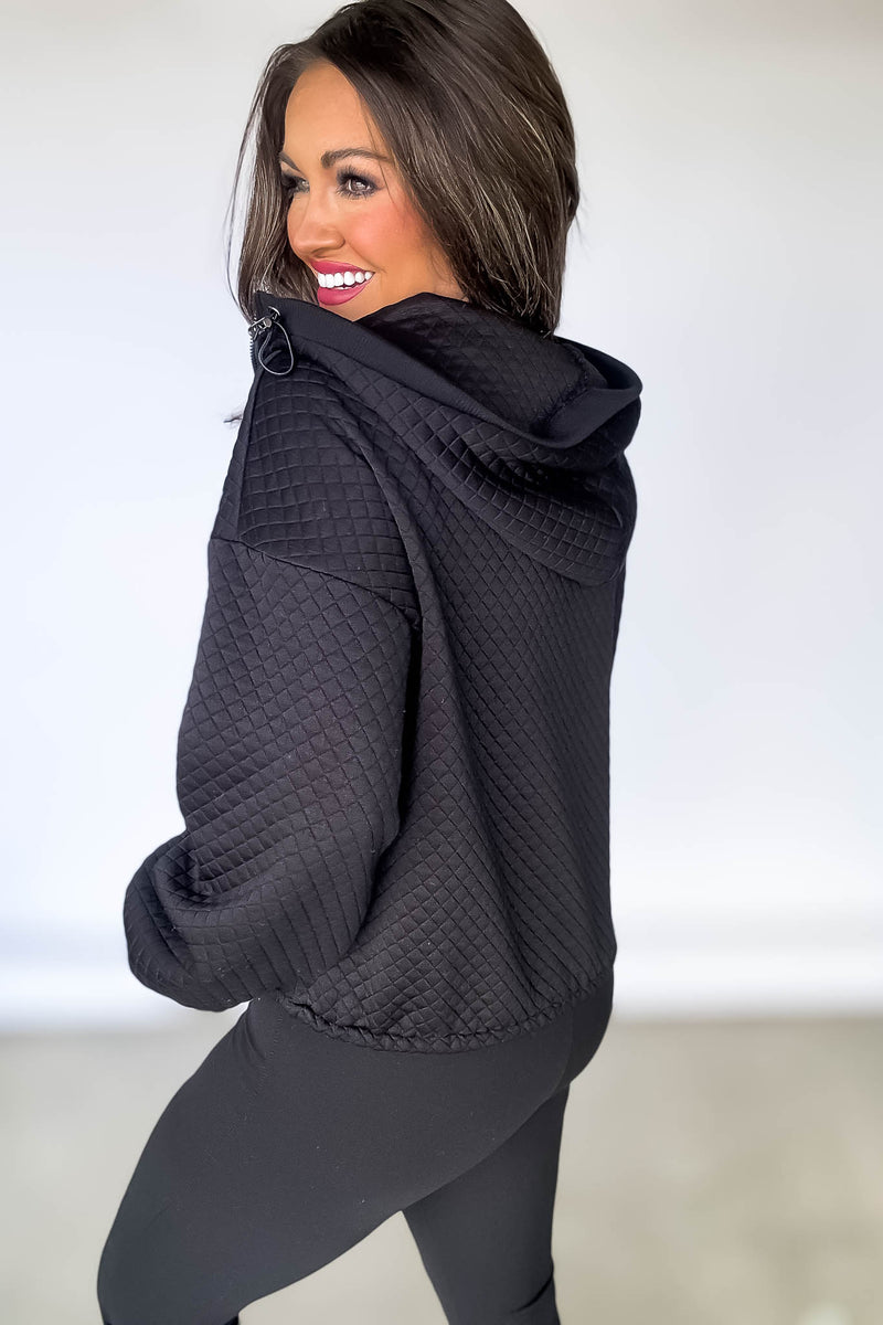 Quilted Black Knit Hood Top