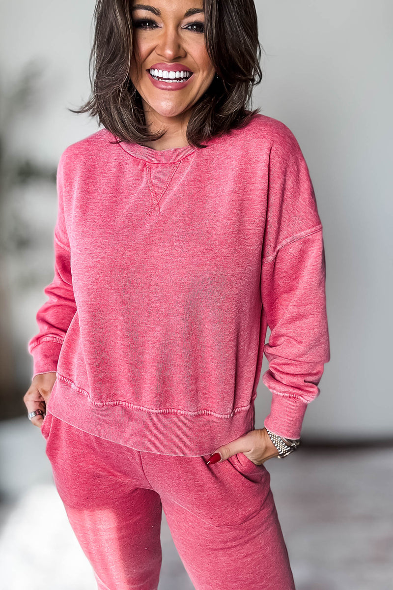 Burned Out Crewneck Cherry Sweatshirt