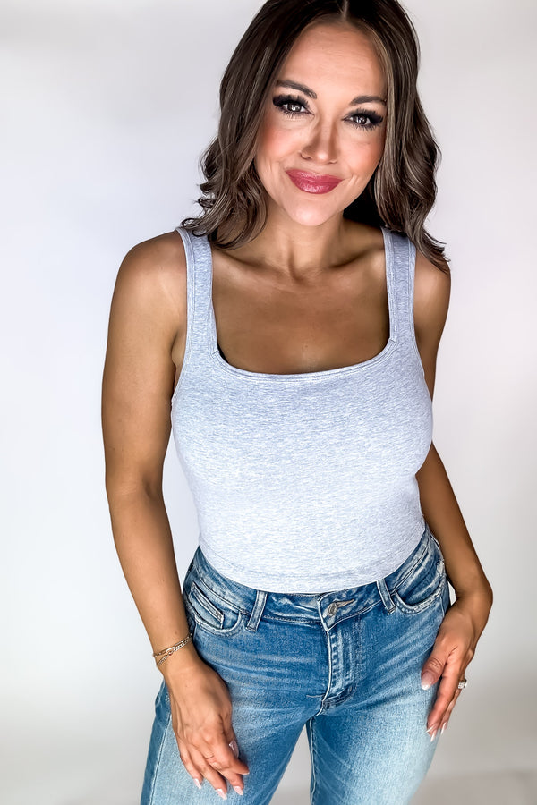 Endless Possibilities Heather Grey Cotton Square Neck Cropped Cami Top