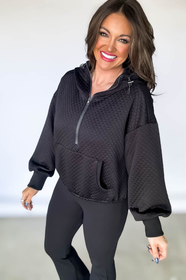 Quilted Black Knit Hood Top