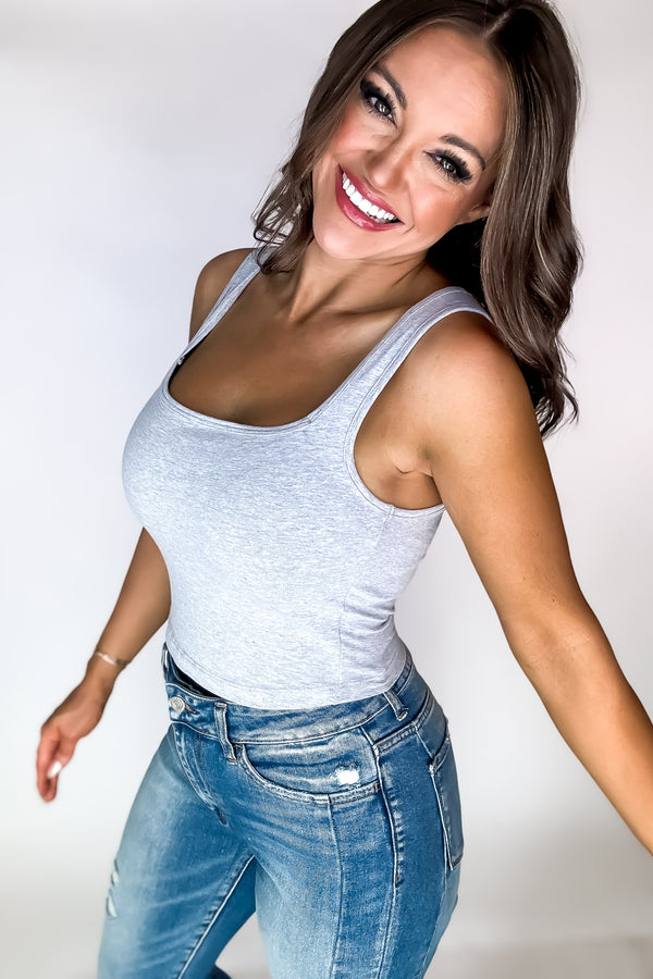 Endless Possibilities Heather Grey Cotton Square Neck Cropped Cami Top