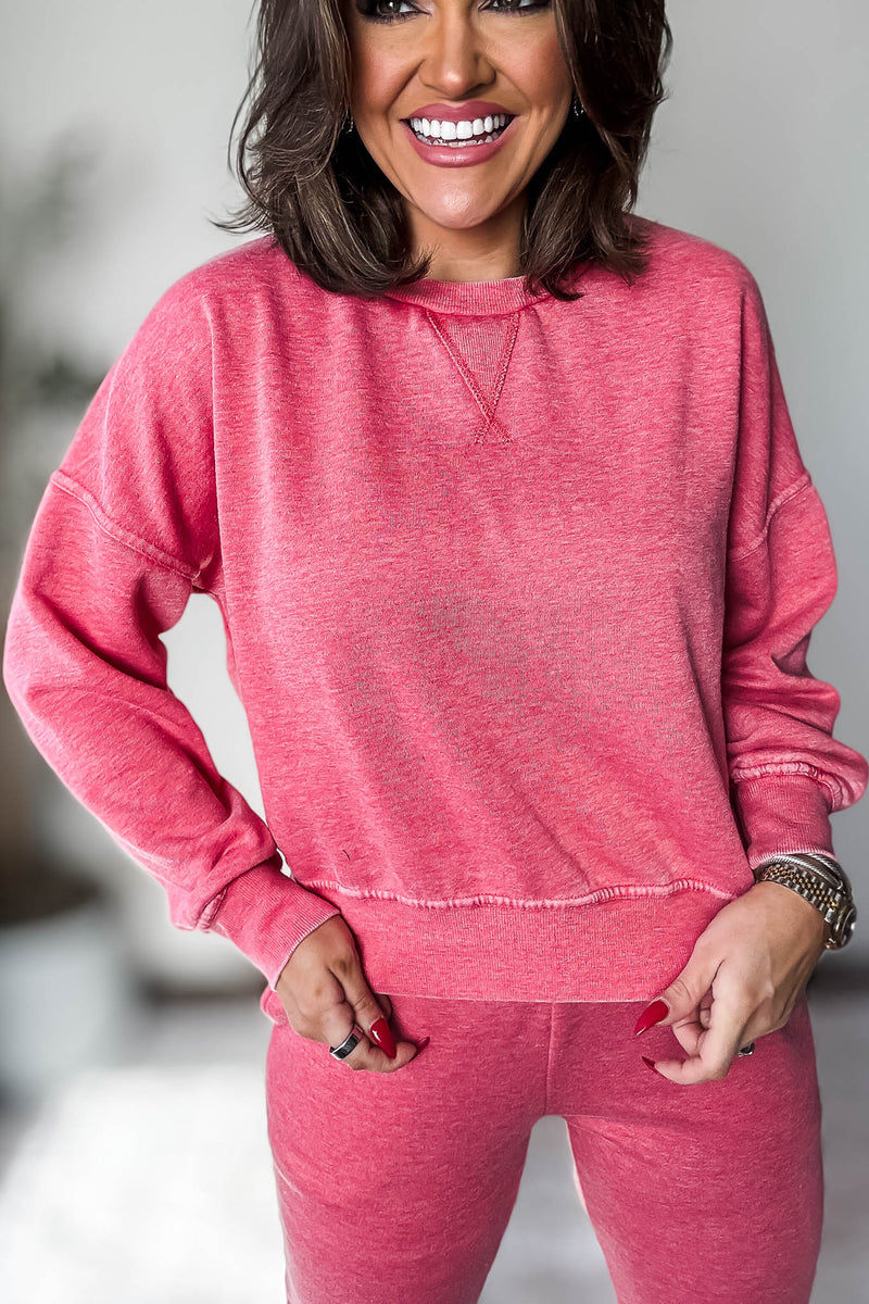 Burned Out Crewneck Cherry Sweatshirt