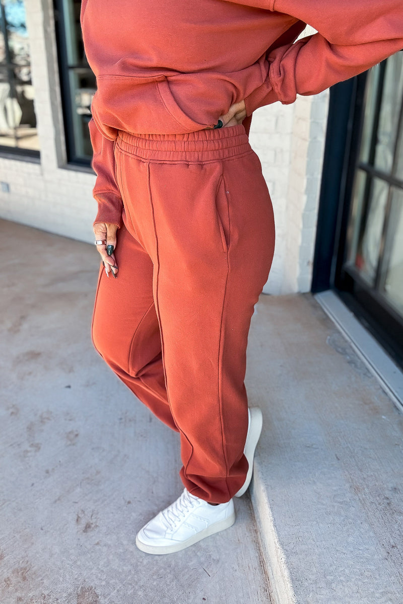 Cute Take Baked Clay High Waisted Pintuck Sweatpants