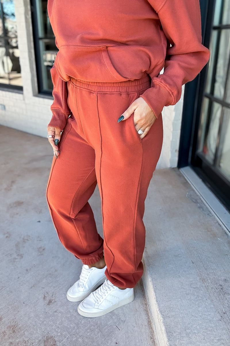 Cute Take Baked Clay High Waisted Pintuck Sweatpants