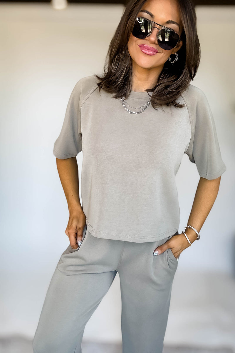 Laguna Soft Drape Raglan Warm Grey Tee