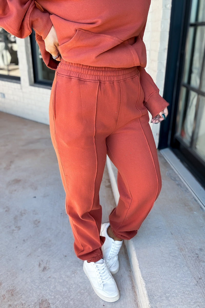 Cute Take Baked Clay High Waisted Pintuck Sweatpants