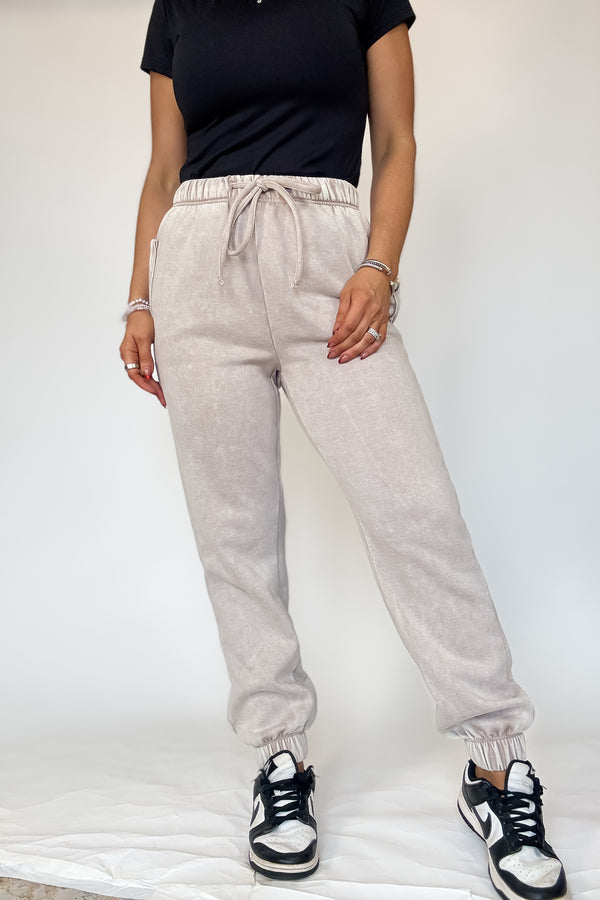 Ash Mocha Acid Wash Fleece Sweatpants With Pockets