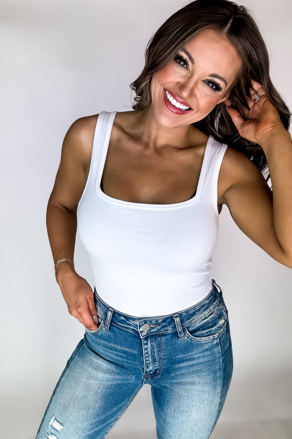 Endless Possibilities White Cotton Square Neck Cropped Cami Top