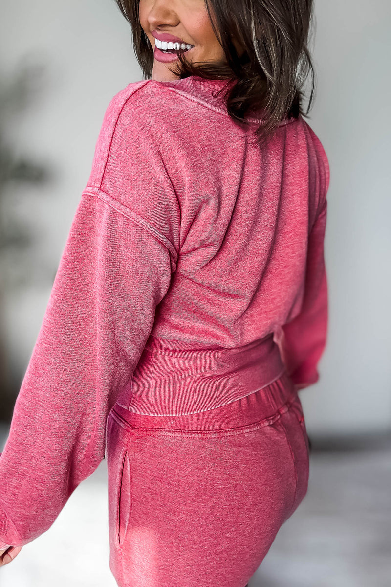 Burned Out Deep V-Neck Cherry Sweatshirt