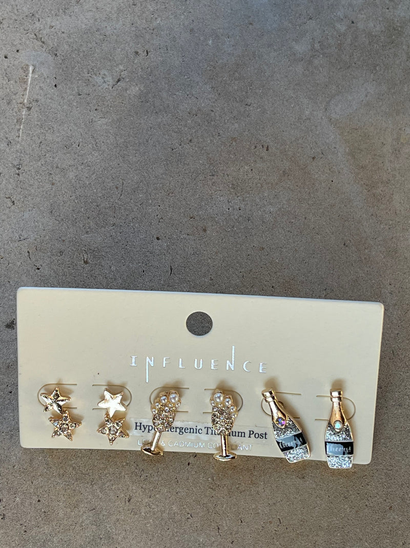 Happy New Year 3 Stud Earring Set